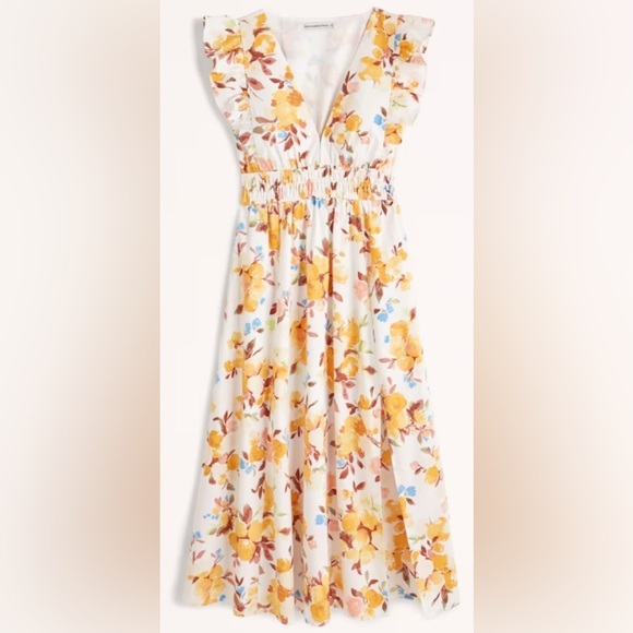 Abercrombie & Fitch Dresses & Skirts - Abercrombie & Fitch White Maxi Dress with Yellow Floral Print